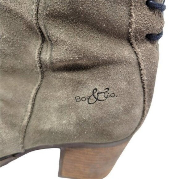Bos & Co Barlow Back Lace Leather Suede Distressed Ankle Heeled boots Taupe Tan - Picture 8 of 16